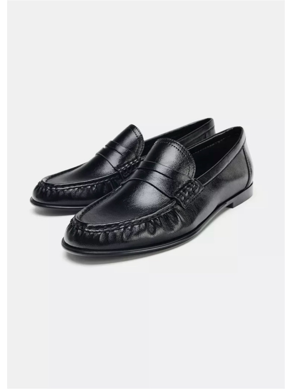 Zara Black Leather Penny Loafers